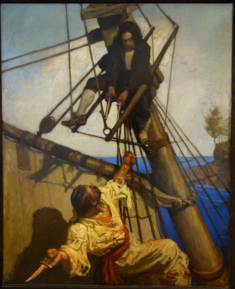 One More Step, Mr. Hands, said I, And I'll Blow Your Brains Out, by N. C. Wyeth, for Treasure Island, Scribner's Classics, 1911 - New Britain Museum of American Art - DSC09077