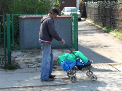 One man and & baby transport in Gdańsk