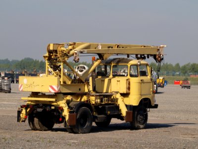 Old yellow crane truck