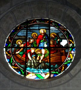 Oloron-Sainte-Marie (Pyr-Atl) Cathedrale Ste-Marie, vitrail pêche miraculeuse