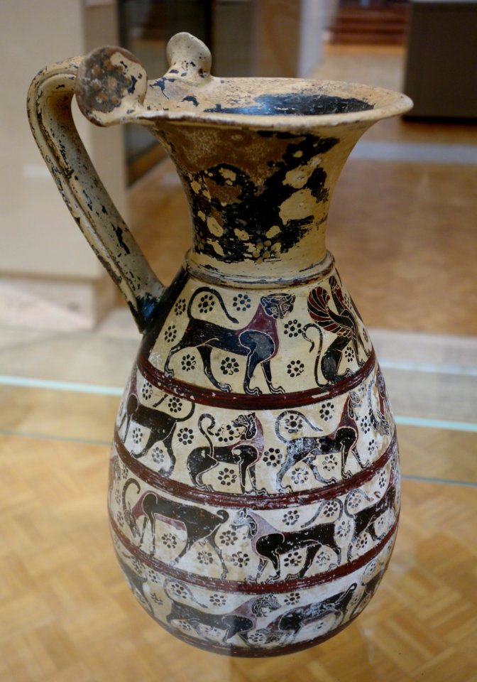 Olpe with Animal Friezes, Painter of Vatican 73, Greek, Corinty, c. 620 BC, ceramic with black figure decoration - Chazen Museum of Art - DSC02663