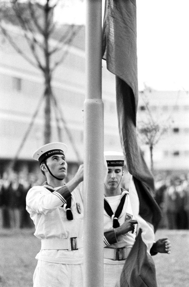 Olympische Spelen te Rome, het hijsen van de Nederlandse vlag in het Olympische , Bestanddeelnr 911-5255