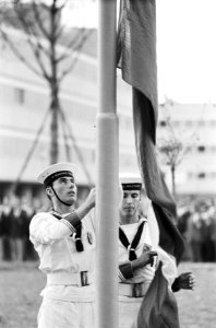 Olympische Spelen te Rome, het hijsen van de Nederlandse vlag in het Olympische , Bestanddeelnr 911-5255