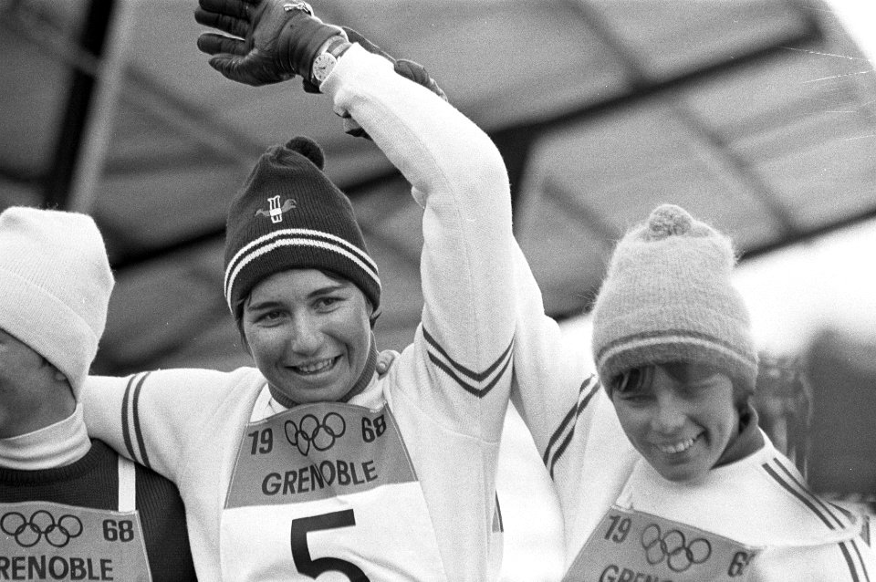 Olympische Spelen Grenoble, ski-slalom dames, Marielle Goitschel (Frankrijk, lin, Bestanddeelnr 921-0885