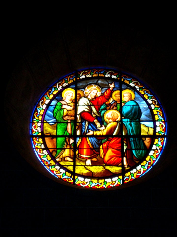 Oloron-Sainte-Marie (Pyr-Atl) Cathedrale-Ste Marie, vitrail le Christ prêchant