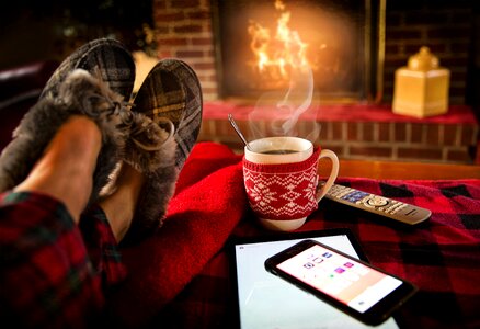 Cozy fireplace winter photo