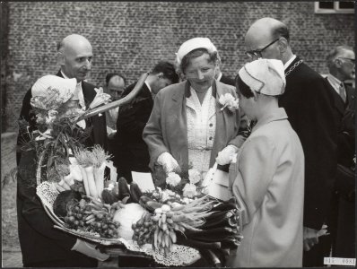 Op het kastee Well in Bergen werd door enige meisjes een man met fruit en asperg, Bestanddeelnr 015-0081