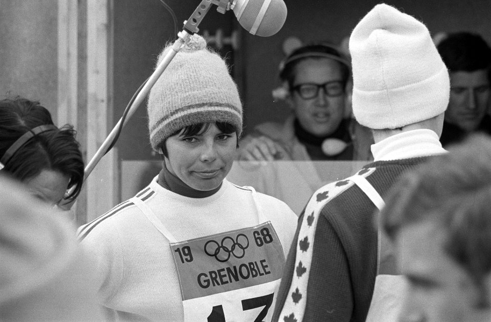 Olympische Spelen Grenoble, ski-slalom dames. Annie Famose (Frankrijk, 2e), Bestanddeelnr 921-0889