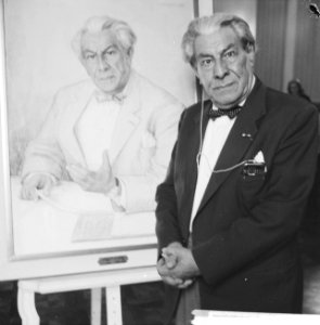 Onthulling portret van Louis van Gasteren . Louis van Gasteren voor het portret, Bestanddeelnr 913-0311