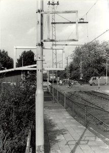 Op de foto de spoorweghalte Velsen Zeeweg. Aangekocht in 1984 van fotograaf C. de Boer bv. - Gepubliceerd in het Haarlems Dagblad van 23.09.1983. Identificatienummer 54-014482, NL-HlmNHA 54014482