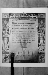 Oorkonde fakkelloop Batavia t.g.v. geboorte prinses Marijke, Bestanddeelnr 8736
