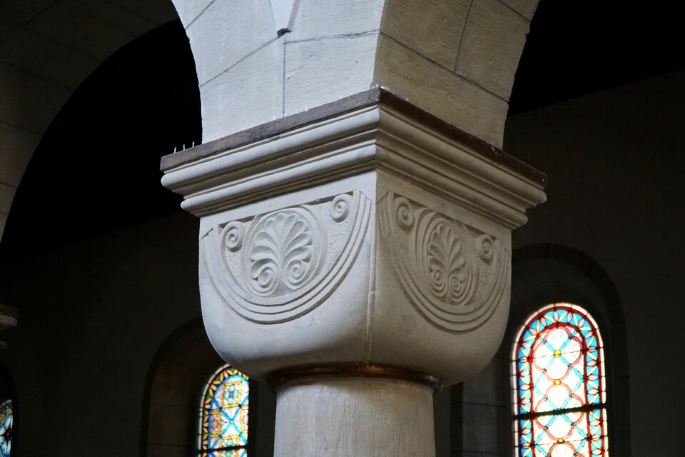Romanesque church pillar window