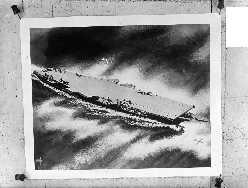 Ontwerp van een nieuwe klasse vliegdekschip zonder commandotoren, Bestanddeelnr 903-2799