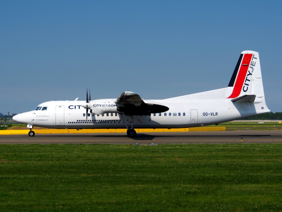 OO-VLR CityJet Fokker 50 taxiing at Schiphol (AMS - EHAM), The Netherlands, 18may2014, pic-2