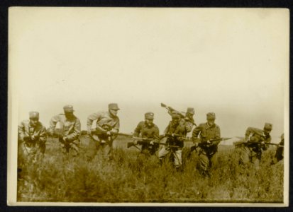 Oostenrijkse Infanteristen oefenen met bajonetaanval, Bestanddeelnr 158-0640