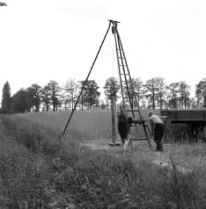 Ontginning, vee in de weide, algemene beelden, turfsteekreportage, boren, ducken, Bestanddeelnr 160-0159