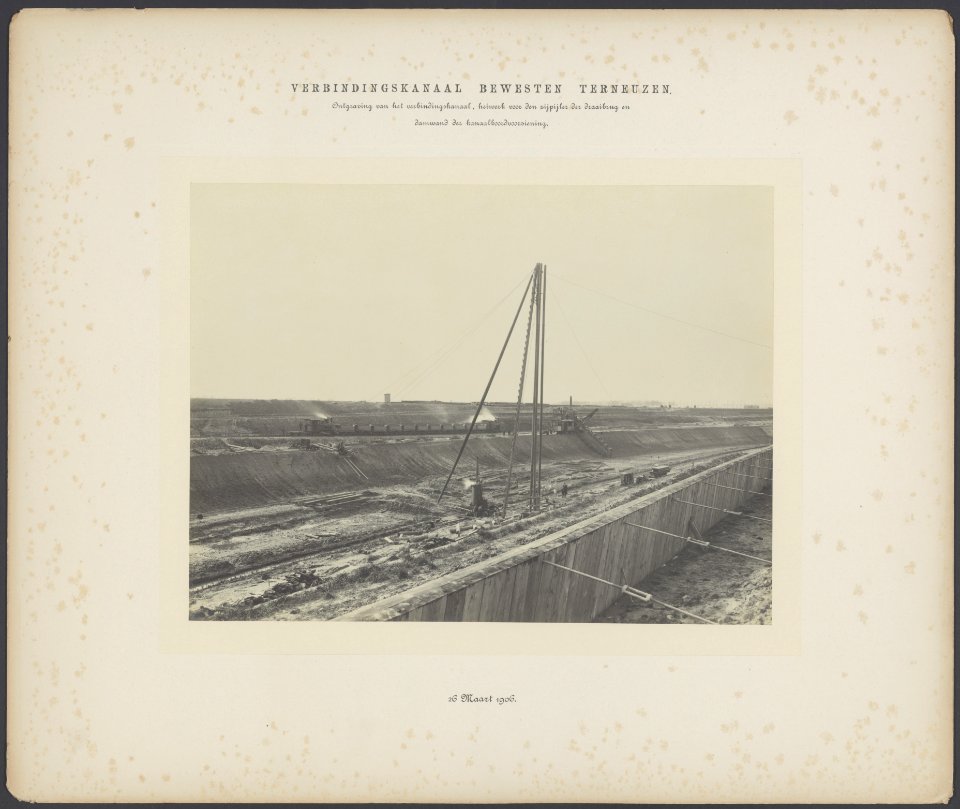 Ontgraving van het verbindingskanaal, heiwerk voor de zijpijler der draaibrug en, Bestanddeelnr 796