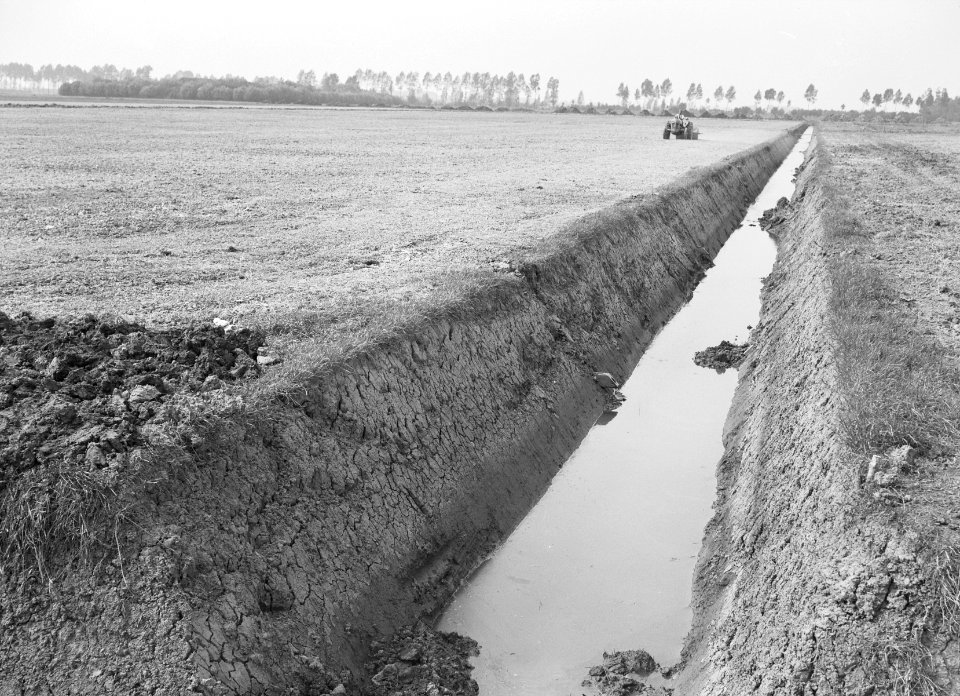 Ontginning, grondbewerking, egaliseren, bezanden, sloten, Maas en Waal, Bestanddeelnr 159-0107