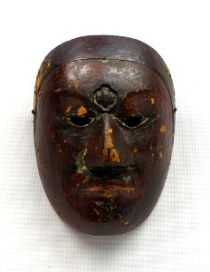 Onintei bugaku mask, formerly passed down at Niutsuhime Jinja, Wakayama, Japan, Kamakura period, 1200s-1300s AD, wood with polychromy - Tokyo National Museum - Tokyo, Japan - DSC09050