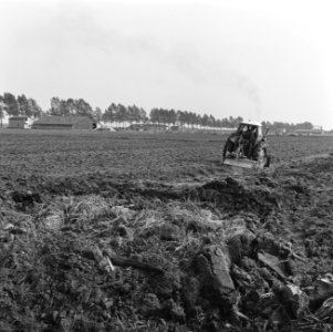 Ontginning, grondbewerking, egaliseren, bezanden, grasland, terreinen, tractoren, Bestanddeelnr 165-0839