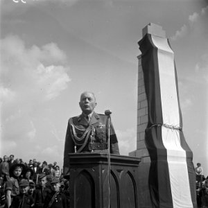 Onthulling monument gevallenen te Cuyk. Van Voorst tot Voorst tijdens speech, Bestanddeelnr 902-2656