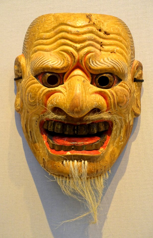Oakujo type noh mask, inscription 'One of the 23 masks of Master Aiwaka of Tango', Azuchi-Momoyama to Edo period, 1500s-1600s AD, wood, polychromy - Tokyo National Museum - Ueno Park, Tokyo, Japan - DSC09012