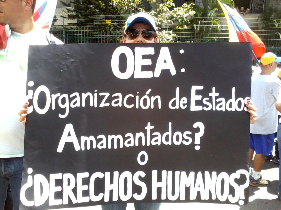 OAS protest sign