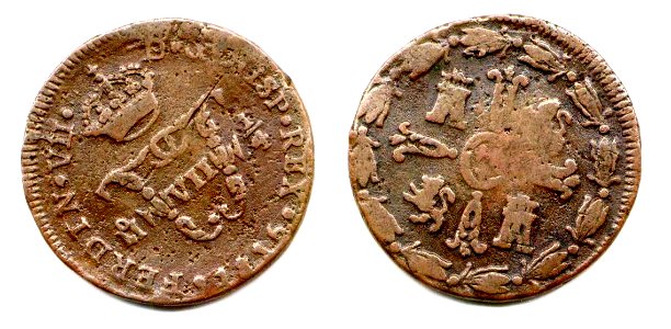 Octavilla de México de 1816 (anverso y reverso)