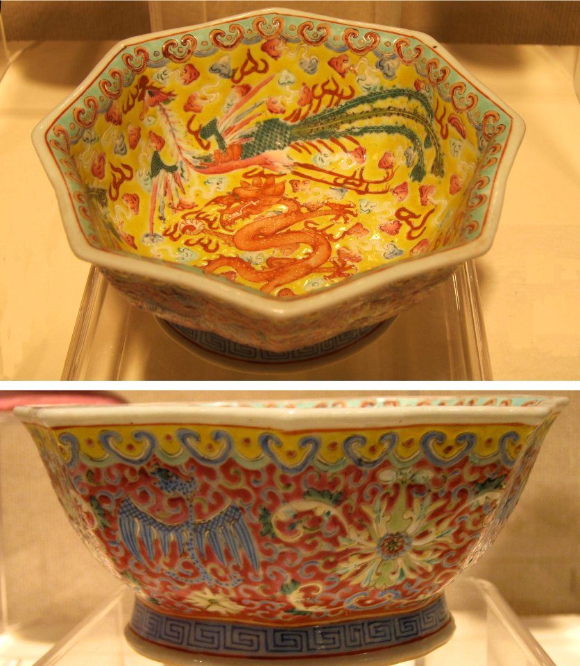 Octagonal bowl with dragon and phoenix designs, China, 20th century, glazed ceramic, Doris Duke Foundation