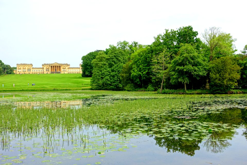 Octagon Lake with Stowe House and Lord Chatham's Urn, Stowe - Buckinghamshire, England - DSC06821