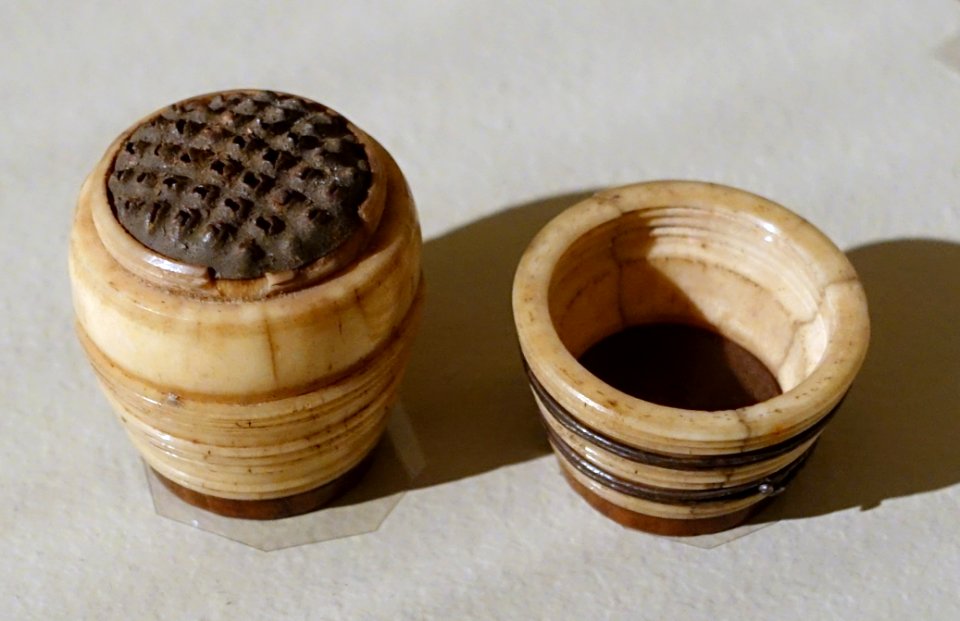 Nutmeg grinder, England or America, early 1800s, iron, ivory - Concord Museum - Concord, MA - DSC05801