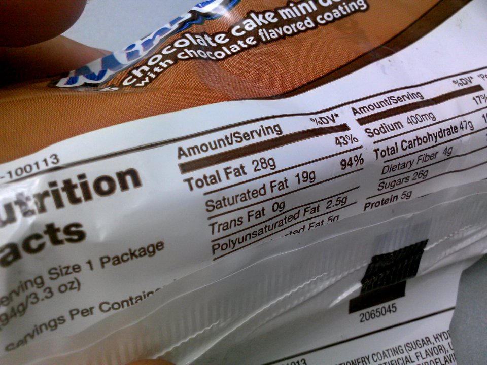 Nutrition Facts label with 94% saturated fat per serving
