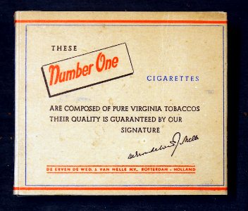 Number One 20 virginia cigarettes backside, J Van Nelle NV Rotterdam