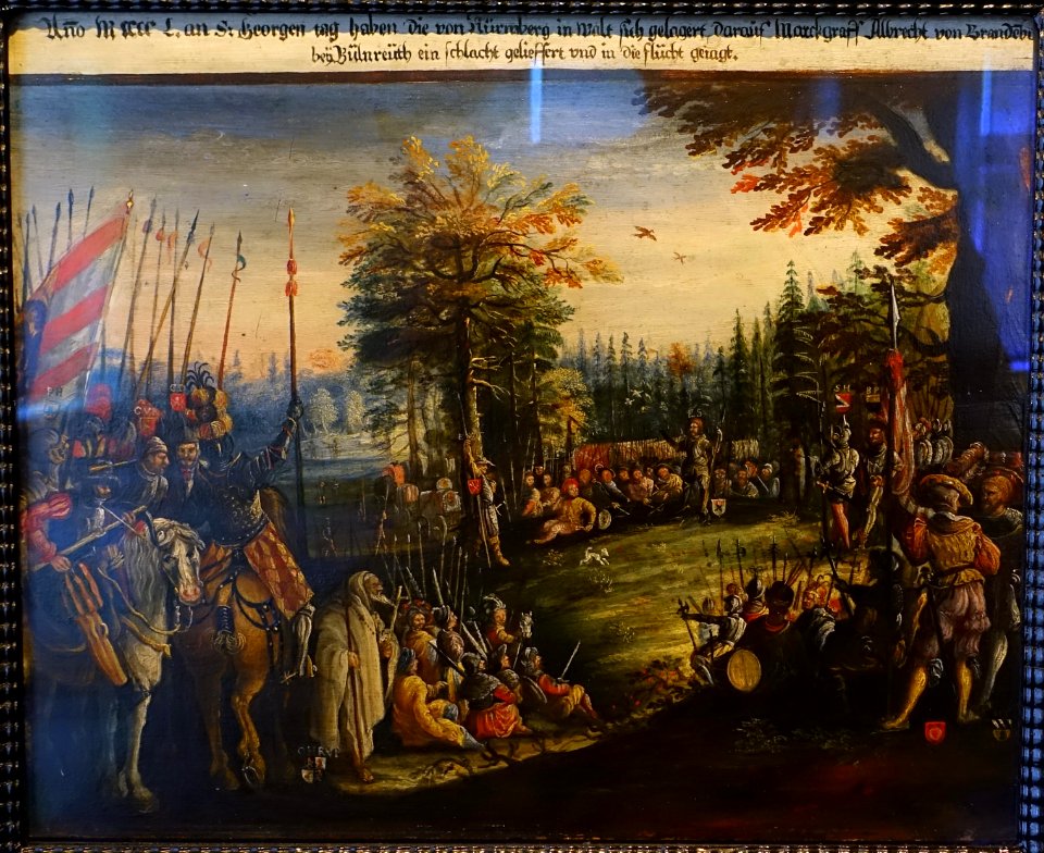 Nurenberger camp before the battle near Pillenreuth in 1450, artist unknown, mid 16th century, oil on wood - Stadtmuseum Fembohaus - Nuremberg, Germany - DSC02088