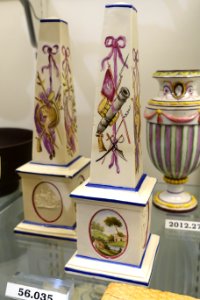 Obelisks, Chetham & Woolley, Longton, Staffordshire, England, 1794-1809, feldspathic stoneware, overglaze enamels, HD 56.035 - Flynt Center of Early New England Life - Deerfield, Massachusetts - DSC04703