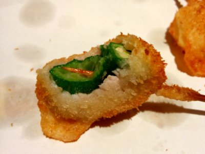 Okura kushiage half-eaten