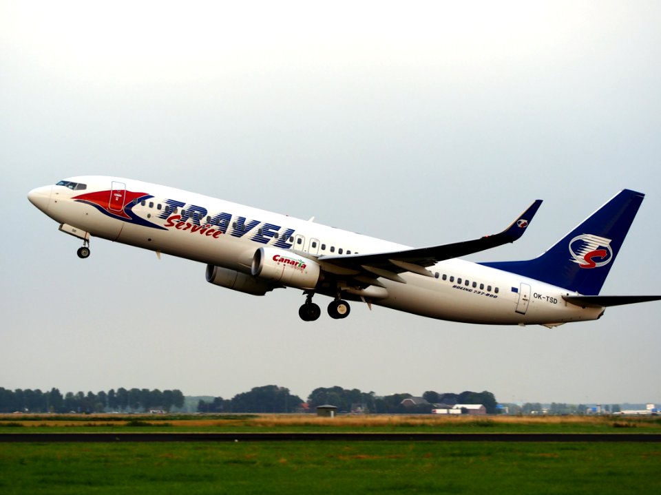OK-TSD Travel Service Boeing 737-8Q8(WL) - cn 41795 takeoff from Schiphol pic2