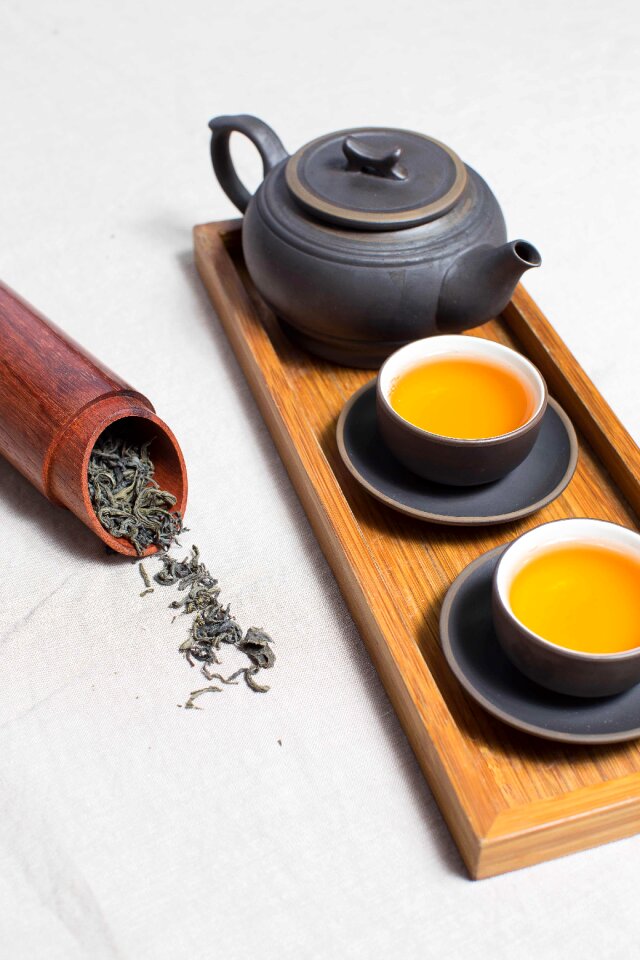 Caffeine cup dried tea leaves