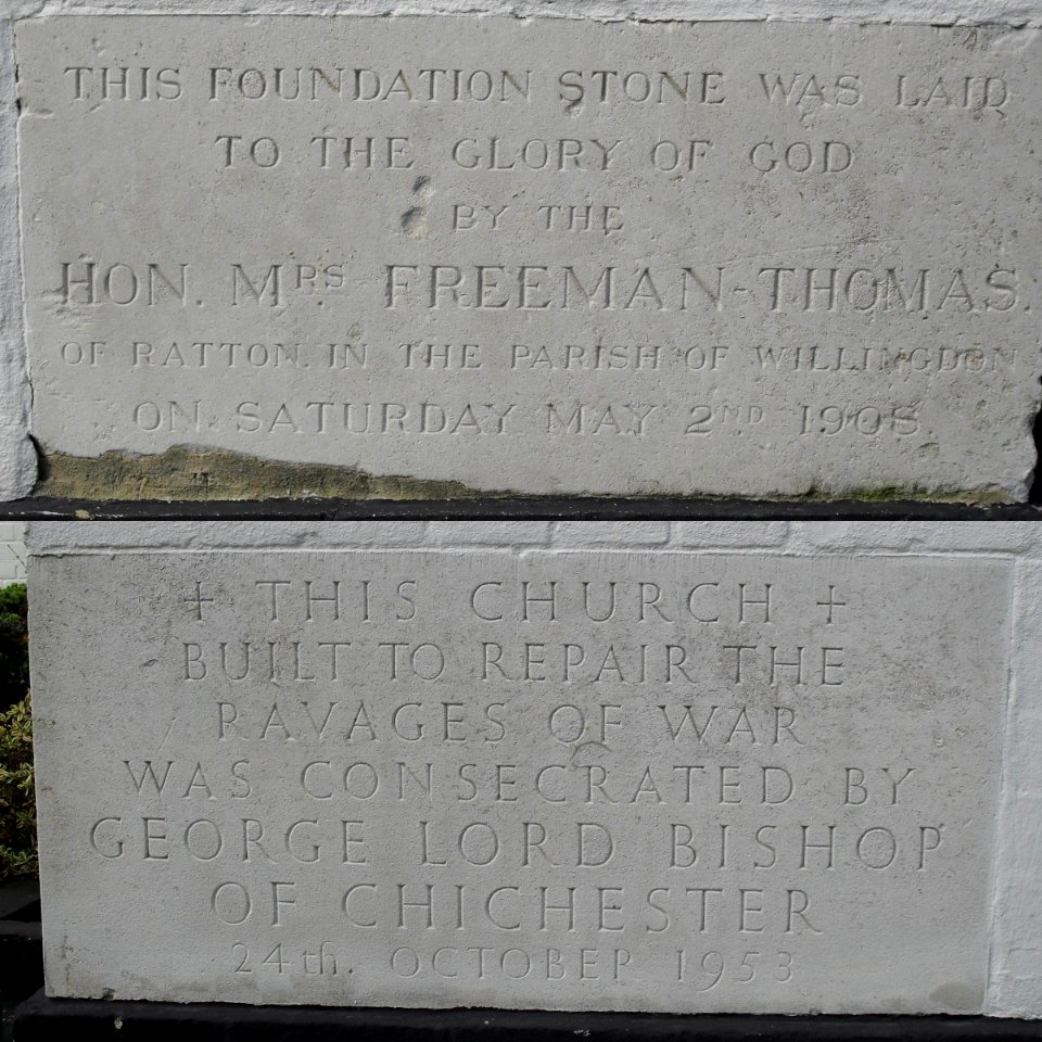 Old and New Foundation Stones at St Mary's Church, Hampden Park, Eastbourne