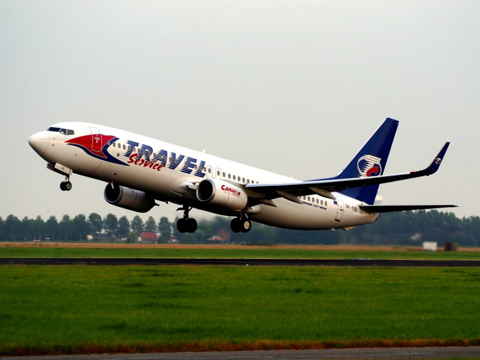 OK-TSD Travel Service Boeing 737-8Q8(WL) - cn 41795 takeoff from Schiphol pic1