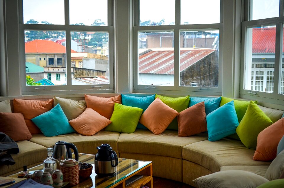 Colorful pillows windows