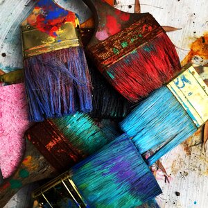 Colourful paint paint brushes photo