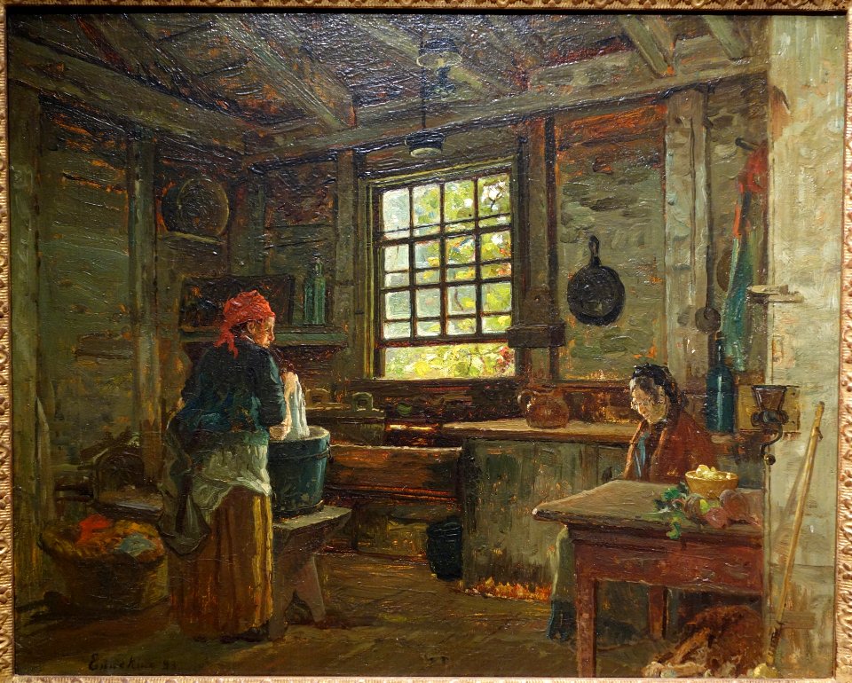 Old Colonial Wash Kitchen (Old Eliot House, Hyde Park, Mass.) by John Joseph Enneking, 1883, oil on panel - New Britain Museum of American Art - DSC09566