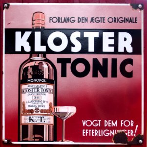 Old Danish enamel advertising sign, Kloster Tonic