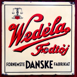 Old Danish enamel advertising sign, Wedela Fodtoj