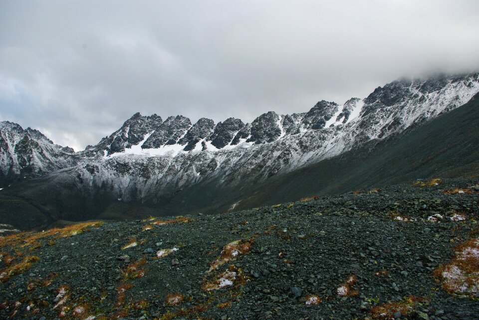 Mountains partly cloudy snow