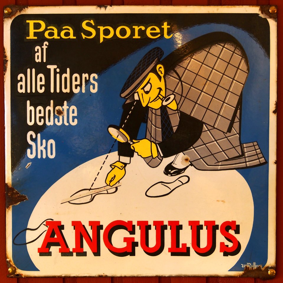 Old Danish enamel advertising sign, ANGULUS