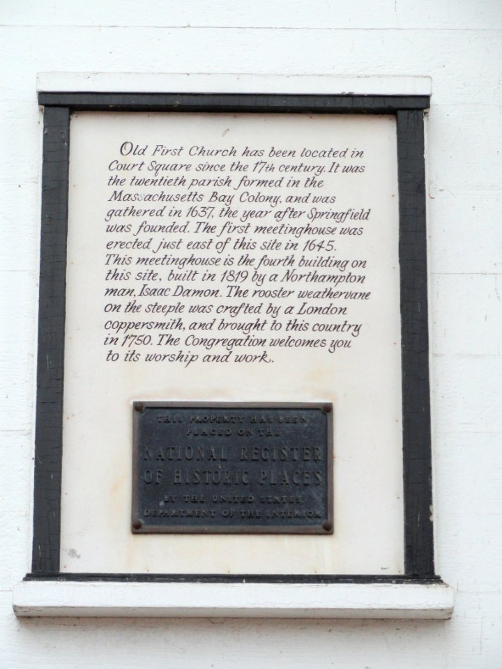 Old First Church plaque - Springfield, MA - DSC03289