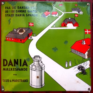 Old Danish enamel advertising sign, DANIA maelkespande