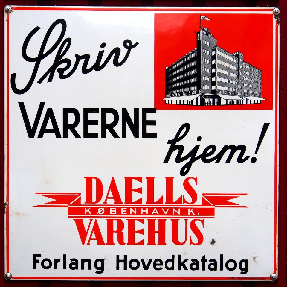 Old Danish enamel advertising sign, DAELLS VAREHUS